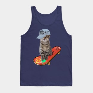 Smiling Kitty on a Skateboard Tank Top